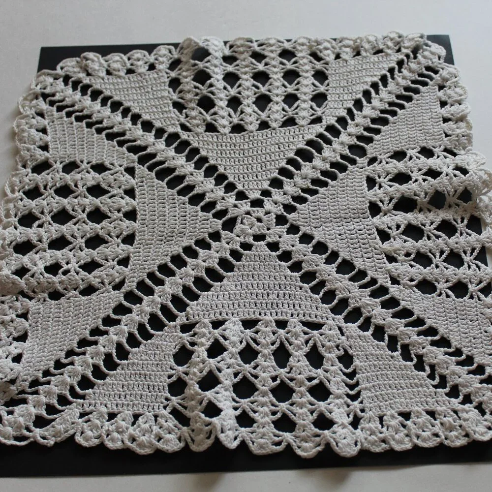 Handmade Crochet Square White Table Scarf Doily Cover